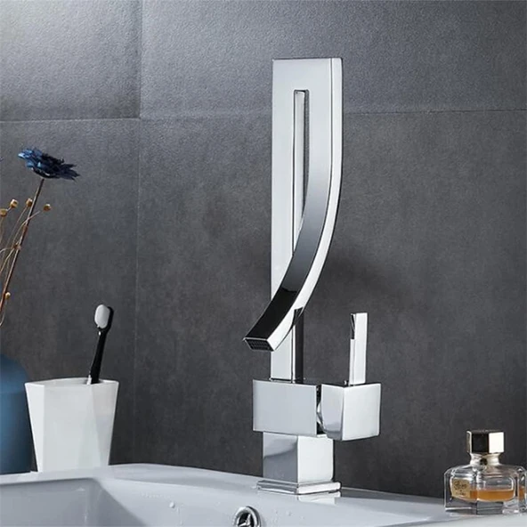 Şelale Banyo Lavabo Bataryası 360 Döner Kare Krom - 5