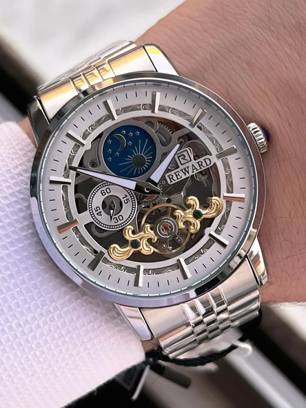 Reward Otomatik Çelik Kordon 5 Atm Suya Dayanıklı Erkek Kol Saati VS.BLKT.0609 - Resim 2