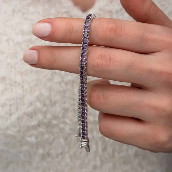 Gümüş Mor Zirkon Taşlı Su Yolu Kadın Bileklik ürün görseli 1