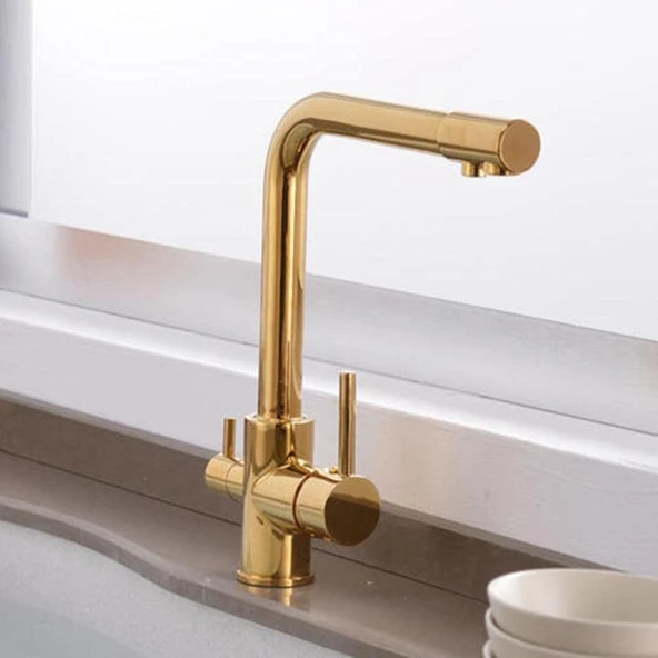 Gold Arıtma Çıkışlı Eviye Bataryası 3 Yollu Arıtmalı 360 Döner Borulu Musluk - Resim 5