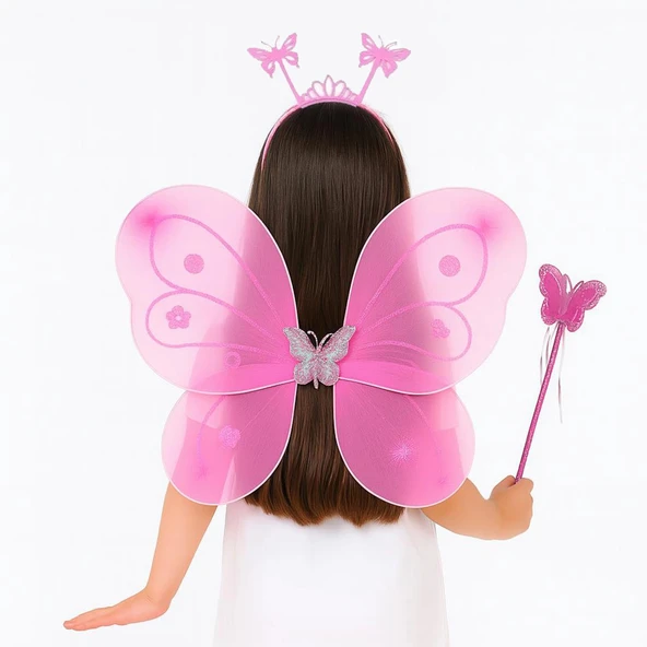 Kelebek Kız Seti – 50 cm Kelebek Kanadı, Taç ve Asa - Resim 3