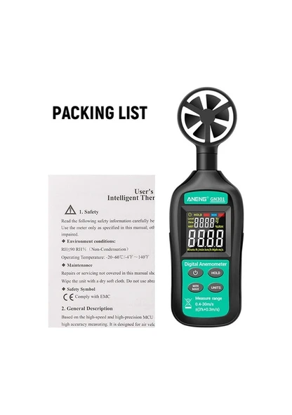 Gn301 Dijital Anemometre Termometre Aneng Sıcaklık Arkadan Aydınlatmalı El Rüzgar Hızı Ölçer Anemometer - 9
