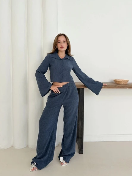 BİÇOMİ Gömlek yaka kaplama düğmeli takım lacivert st265866 - 5