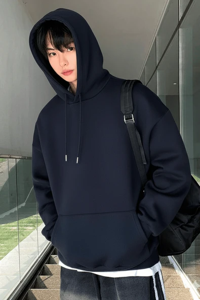 Genius Store Erkek Sweatshirt Kanguru Cepli  İçi Polarlı 3 İplik Kapüşonlu Oversize Sweatshirt KANGURU-SWEATSHIRT - Resim 7