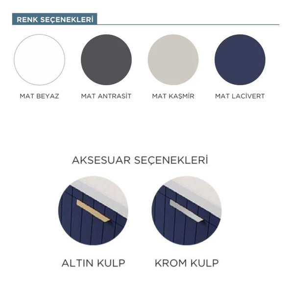 Orka Procida 80 cm Mat Kaşmir Banyo Dolabı Takımı - Resim 3