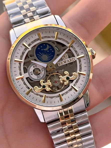 Reward Otomatik Çelik Kordon 5 Atm Suya Dayanıklı Erkek Kol Saati VS.BLKT.0608 - Resim 4