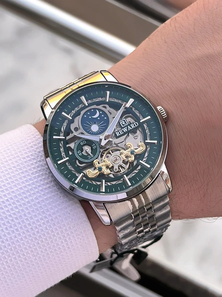 Reward Otomatik Çelik Kordon 5 Atm Suya Dayanıklı Erkek Kol Saati VS.BLKT.0613 - Resim 3