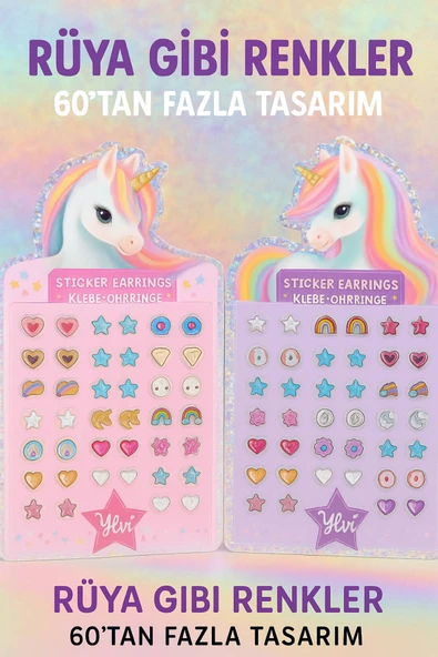 Top Model Unicorn Sticker Küpe Seti – 60’tan Fazla Renkli Tasarım, Zararsız ve Eğlenceli Kullanım - 8