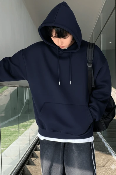 Genius Store Erkek Sweatshirt Kanguru Cepli  İçi Polarlı 3 İplik Kapüşonlu Oversize Sweatshirt KANGURU-SWEATSHIRT - Resim 10