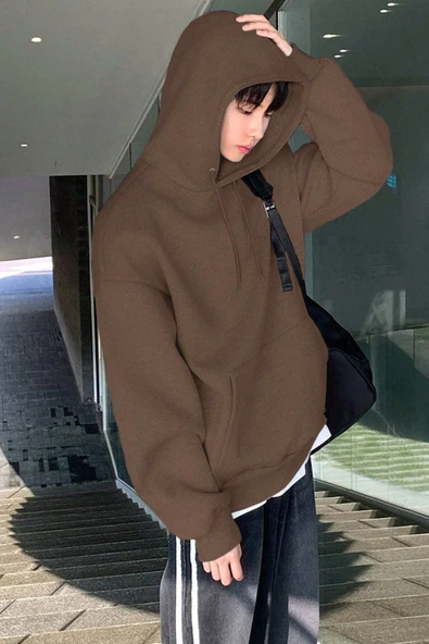 Genius Store Erkek Sweatshirt Kanguru Cepli  İçi Polarlı 3 İplik Kapüşonlu Oversize Sweatshirt KANGURU-SWEATSHIRT - Resim 4