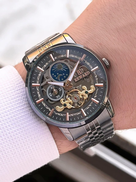 Reward Otomatik Çelik Kordon 5 Atm Suya Dayanıklı Erkek Kol Saati VS.BLKT.0614 - Resim 3