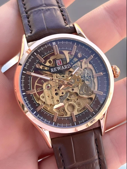 Reward Otomatik Deri Kordon 5 Atm Suya Dayanıklı Erkek Kol Saati VS.BLKT.0616 - Resim 4