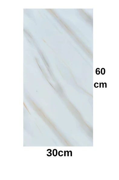 Shiny Beyaz-Toprak Mermer Desenli 60x30cm Yapışkanlı Mutfak Banyo Kaplama Duvar Paneli Kağıdı TX-106 - Resim 2