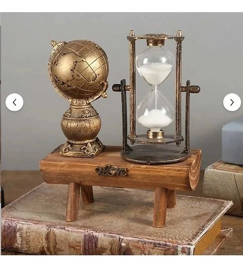 MDB Ahşap Ayaklı Dekoratif Kum Saati ve Dünya Biblo Seti S-17 - Resim 2