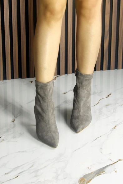 Erkan Saçmacı Kimberly Vizon Süet Streç Sivri Burun Fermuarlı İnce Topuklu Günlük Bot - 4