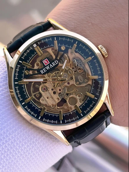 Reward Otomatik Deri Kordon 5 Atm Suya Dayanıklı Erkek Kol Saati VS.BLKT.0618 - Resim 3