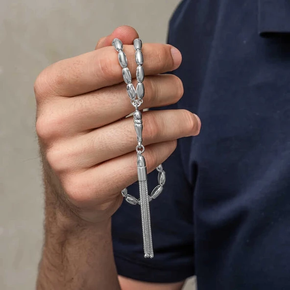 Gümüş Arpa Kesim Erkek Tesbih - Resim 3