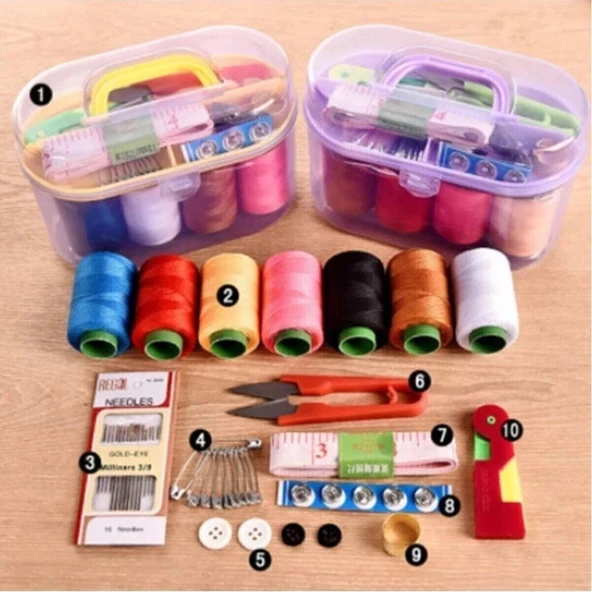 Özel Kutulu 40 Parça Mini Dikiş Seti Iğne Iplik Balıkçı Makas Mezura Yüzük - Resim 2
