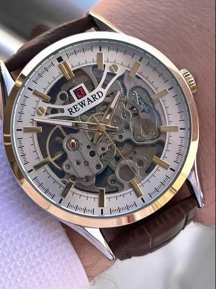 Reward Otomatik Deri Kordon 5 Atm Suya Dayanıklı Erkek Kol Saati VS.BLKT.0617 - Resim 2