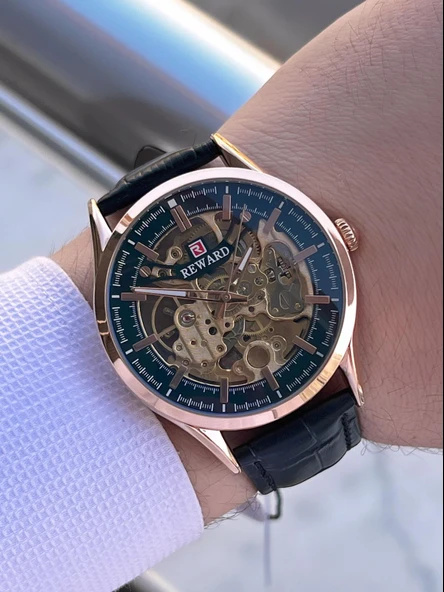 Reward Otomatik Deri Kordon 5 Atm Suya Dayanıklı Erkek Kol Saati VS.BLKT.0615 - Resim 4