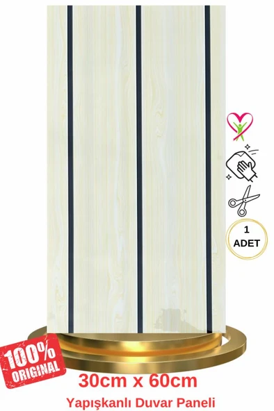 Shiny Krem Lambiri Desenli 60x30cm Yapışkanlı Mutfak Banyo Kaplama Duvar Paneli Kağıdı TX-114