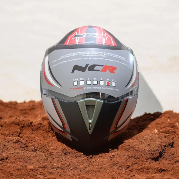 NCR-158 ÇENE AÇILIR GÖZLÜKLÜ E-CE BELGELİ KASK KIRMIZI GRAFİK - 2
