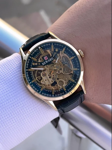 Reward Otomatik Deri Kordon 5 Atm Suya Dayanıklı Erkek Kol Saati VS.BLKT.0618 - Resim 4