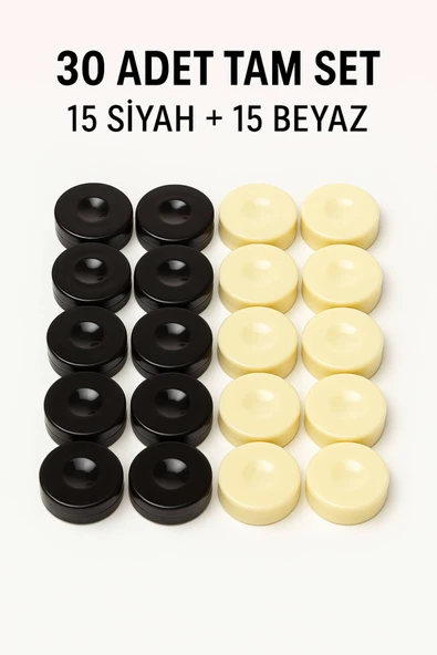 Akrilik Tavla Taşı Seti – 30 Adet Parlak, Dayanıklı ve Standart Ölçü Siyah Beyaz Pul Takımı