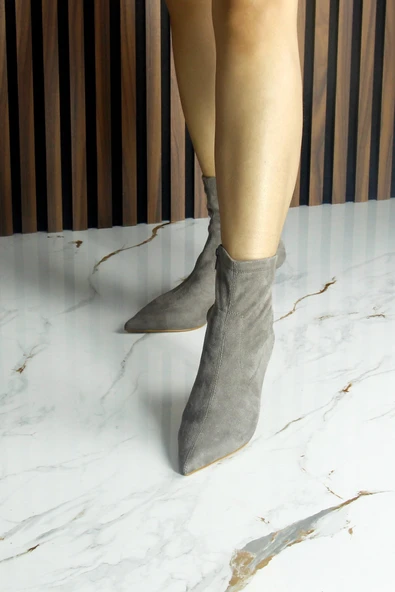 Erkan Saçmacı Kimberly Vizon Süet Streç Sivri Burun Fermuarlı İnce Topuklu Günlük Bot - 7