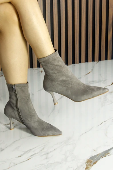 Erkan Saçmacı Kimberly Vizon Süet Streç Sivri Burun Fermuarlı İnce Topuklu Günlük Bot - 2