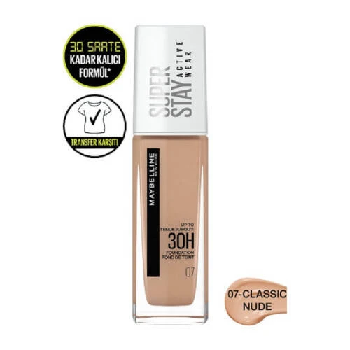Maybelline Super Stay Active Wear 30H Foundation 30ml No:07 Classic Nude ürün görseli