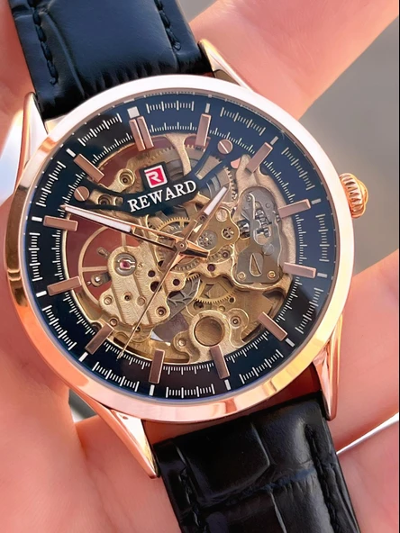 Reward Otomatik Deri Kordon 5 Atm Suya Dayanıklı Erkek Kol Saati VS.BLKT.0615 - Resim 3