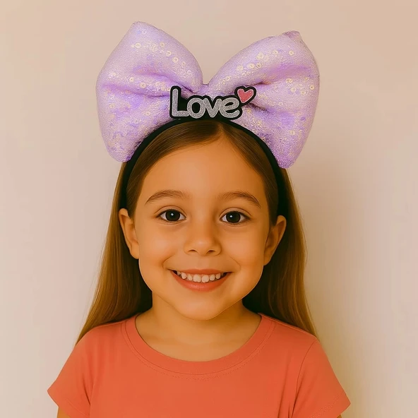 LED Işıklı Love Yazılı Mor Fiyonk Taç – Kız Çocuk Parti Tacı - Resim 2