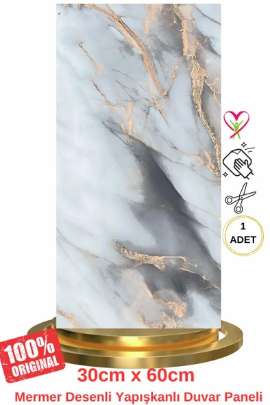 Shiny Mix Color Mermer Desenli 60x30cm Yapışkanlı Mutfak Banyo Kaplama Duvar Paneli Kağıdı TX-092 ürün görseli