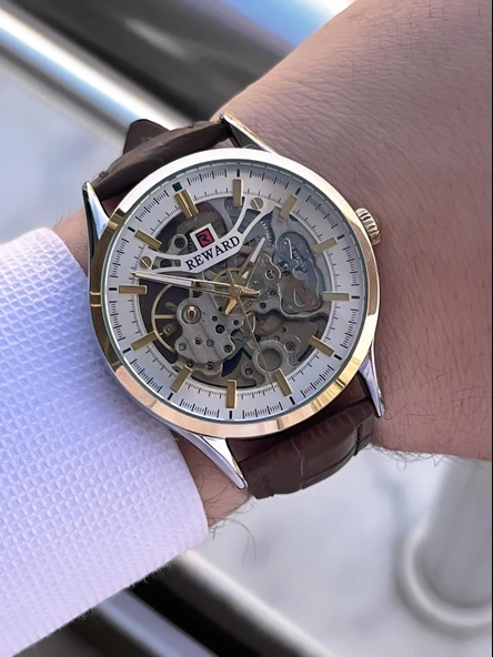 Reward Otomatik Deri Kordon 5 Atm Suya Dayanıklı Erkek Kol Saati VS.BLKT.0617 - Resim 4