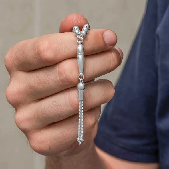 Gümüş Yuvarlak Küçük Boy Erkek Tesbih - Resim 3