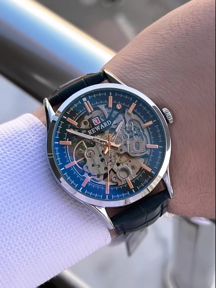 Reward Otomatik Deri Kordon 5 Atm Suya Dayanıklı Erkek Kol Saati VS.BLKT.0619 - Resim 3