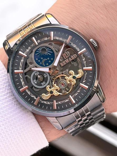 Reward Otomatik Çelik Kordon 5 Atm Suya Dayanıklı Erkek Kol Saati VS.BLKT.0614 - Resim 2