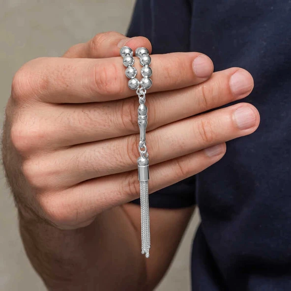 Gümüş Yuvarlak Erkek Tesbih - Resim 2