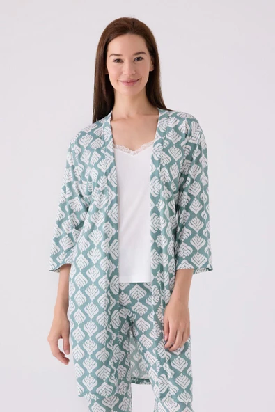 Pierre Cardin Kadın Sabahlıklı Uzun Kol İp Askılı V Yaka 3'lü Pijama Takım - 2