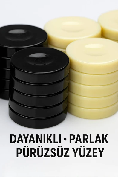 Akrilik Tavla Taşı Seti – 30 Adet Parlak, Dayanıklı ve Standart Ölçü Siyah Beyaz Pul Takımı - 5