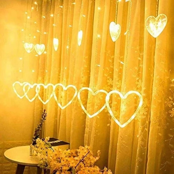 MDB Kalp Dekorlu Animasyonlu Perde LED Işık 3 Metre - Resim 2