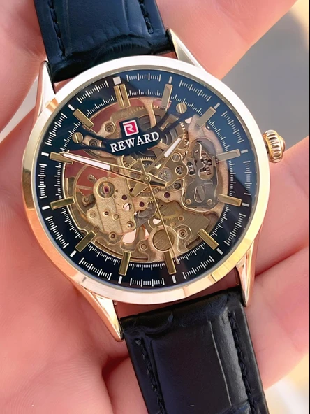 Reward Otomatik Deri Kordon 5 Atm Suya Dayanıklı Erkek Kol Saati VS.BLKT.0618 - Resim 2