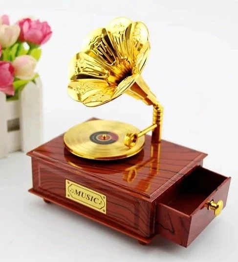 MDB Nostaljik Gramafon Hareketli Müzik Kutusu Çekmeceli N-28AL5 - Resim 2