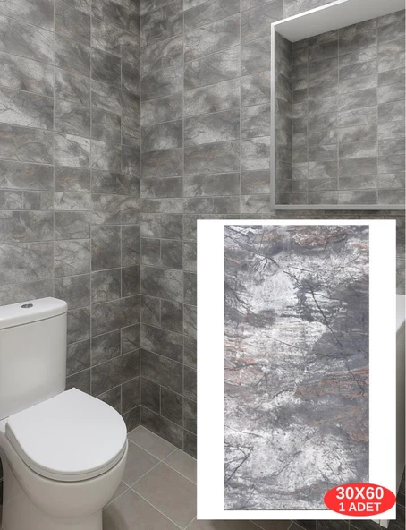 60x30cm Shiny Kaotik Mermer Desenli Yapışkanlı Mutfak Banyo Kaplama Duvar Paneli Kağıdı TX-041 ürün görseli