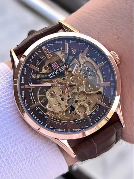 Reward Otomatik Deri Kordon 5 Atm Suya Dayanıklı Erkek Kol Saati VS.BLKT.0616 - Resim 2