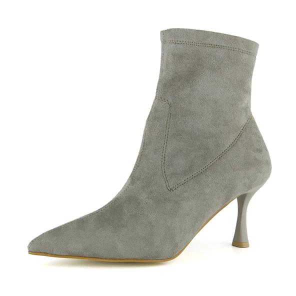 Erkan Saçmacı Kimberly Vizon Süet Streç Sivri Burun Fermuarlı İnce Topuklu Günlük Bot