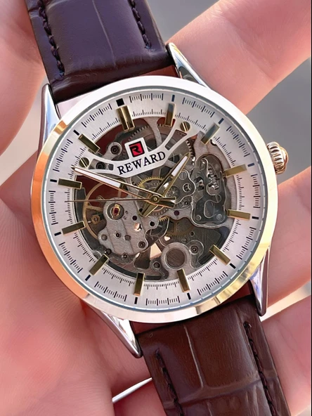 Reward Otomatik Deri Kordon 5 Atm Suya Dayanıklı Erkek Kol Saati VS.BLKT.0617 - Resim 3