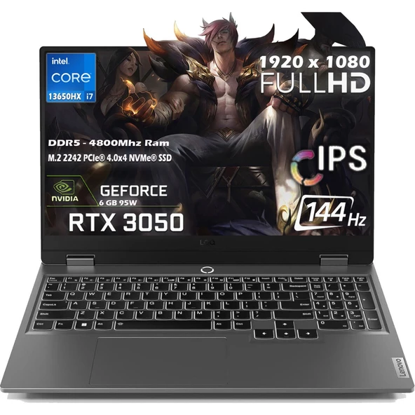 Loq 15IRX9 Intel Core I7-13650HX 32GB 512GB SSD 6gb Nvıdıa Geforce Rtx 3050 (95W) 144Hz 15.6'' Fhd IPS Panel Windows 11 Pro Taşınabilir Dizüstü Bilgisayar 83DV011CTR P27 ürün görseli