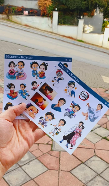 Akaza-Demon Slayer Hakuji-Koyuki -parlak kağıt 2 Li Set Anime Sticker Çıkartma-kimetsu no yaiba - Resim 8